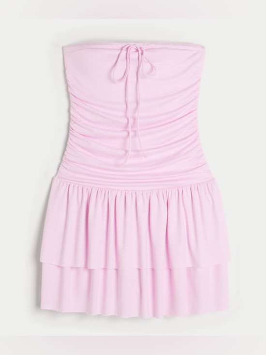 Hollister Strapless Halter Tiered Mini Dress with Skort in Light Pink / white - Picture 5 of 11